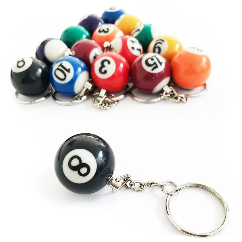 Colorful Billiard Ball Keychain Set 32 Pcs,Mini Magic Key Chain Balls Eightball Billar Billiards Chains Accessories