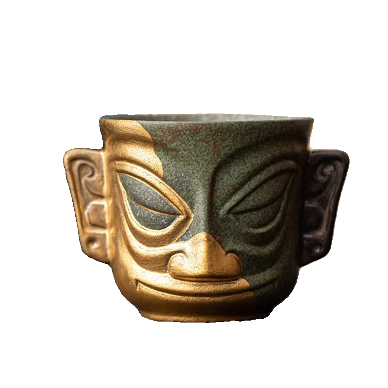 Sanxingdui merchandise gold mask ceramic teacup personal special home office cup master cup gift