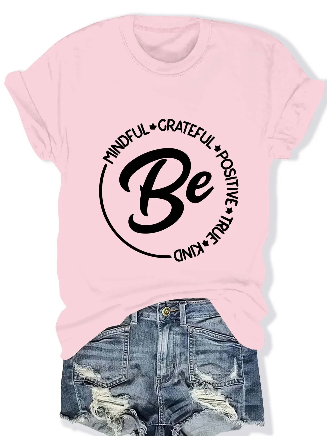 

Fashionable Letter Pattern Print round Neck Short Sleeve Top for Women Stylish Casual Graphic T-Shirt