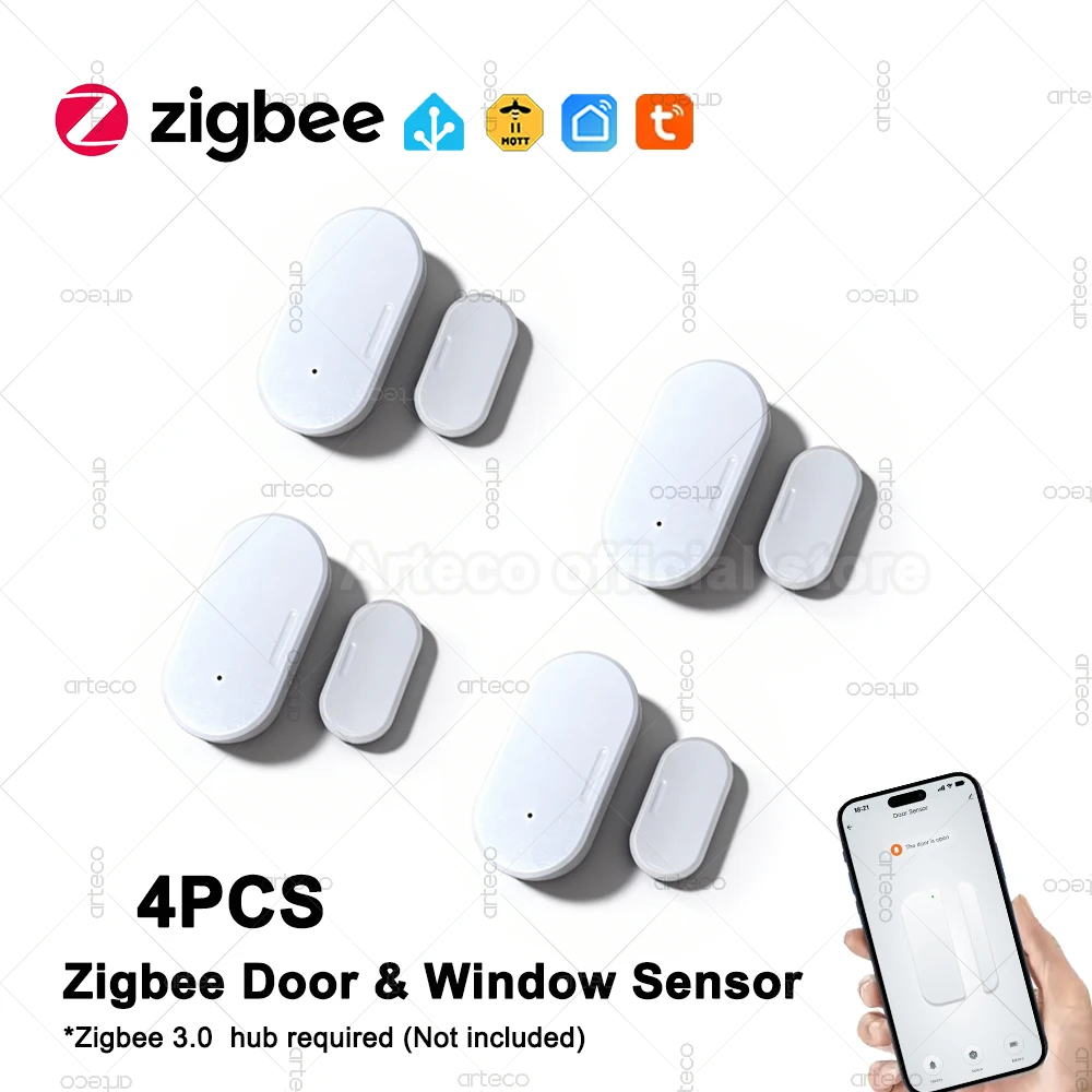 

4Pcs Zigbee 3.0 Door Window Sensor Open Closed Detector Home Security Burglar Wireless Magnetic Contact Sensor,For Zigbee2MQTT