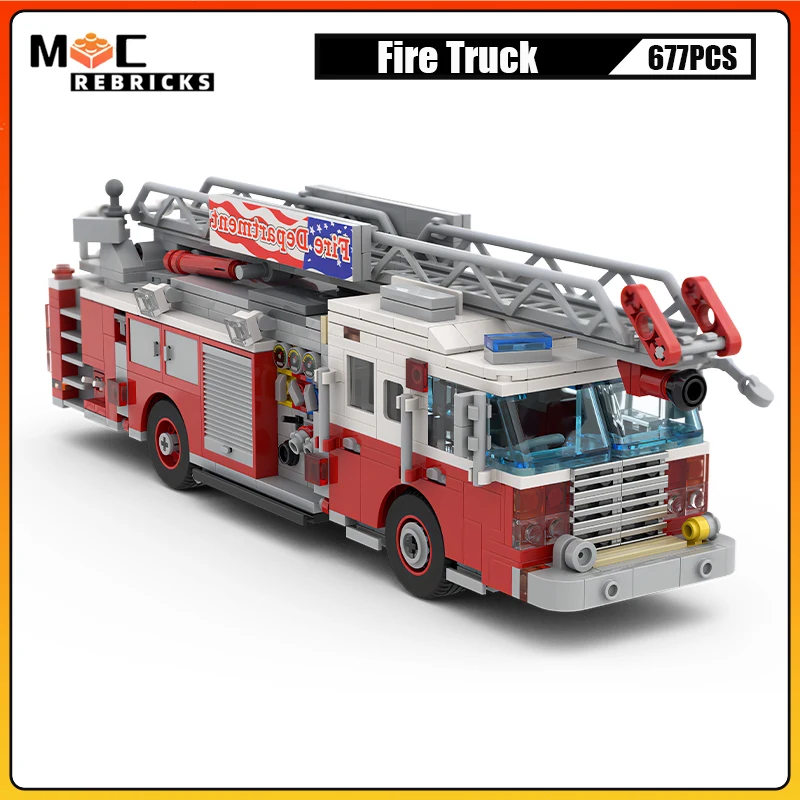 MOC-186167 City Assistance Cars Fire Vehicle Ladder Trucks MOC Building Blocks Assembly Model Technology Bricks Toys Kids Gifts