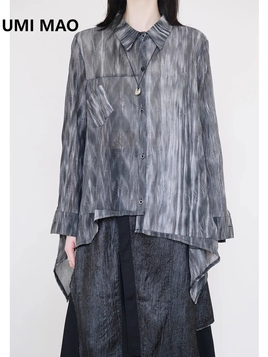 UMI MAO Yamamoto Top Niche Design Irregular Gradient Shirt Loose And Casual Lightweight  Elegant Long Sleeved Top Femme