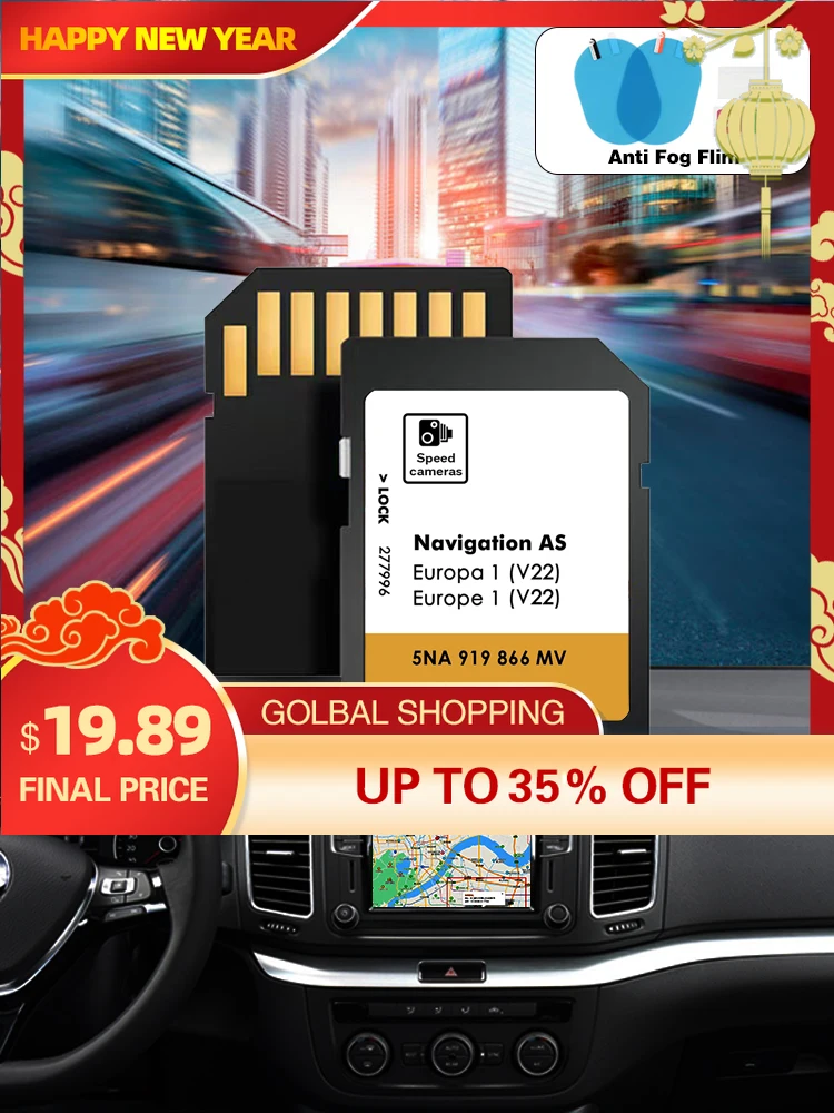 

SD GPS Map Card Navigation Europe 2025 Car Navi for VW AS V22 Sat Nav 32GB MIB2 and Fog Flim