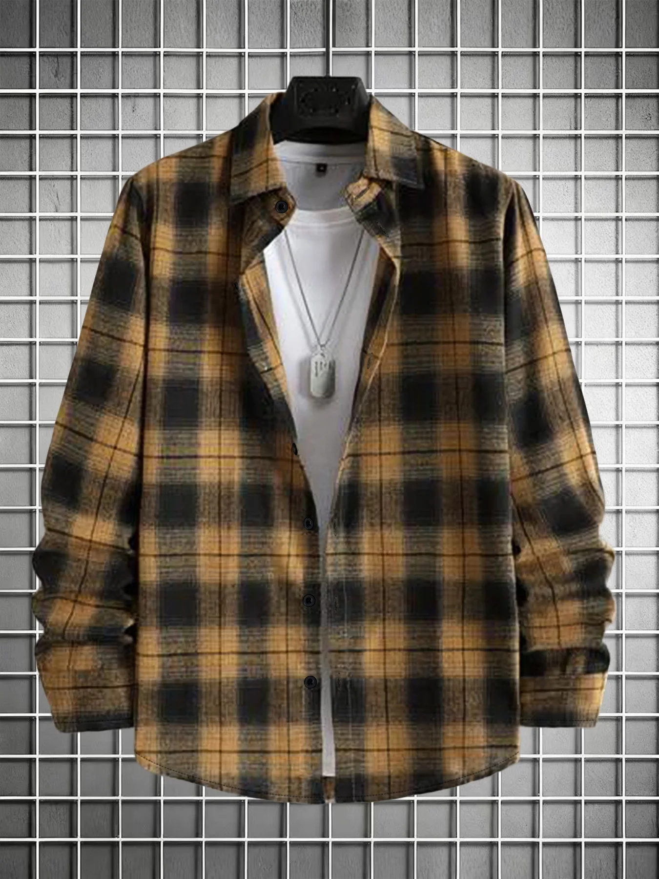 

Мужская клетчатая рубашка, повседневная куртка с длинными рукавами, весенне-осенний стиль, свободный лацкан, клетчатый топ, модный и универсальный для мужчин.