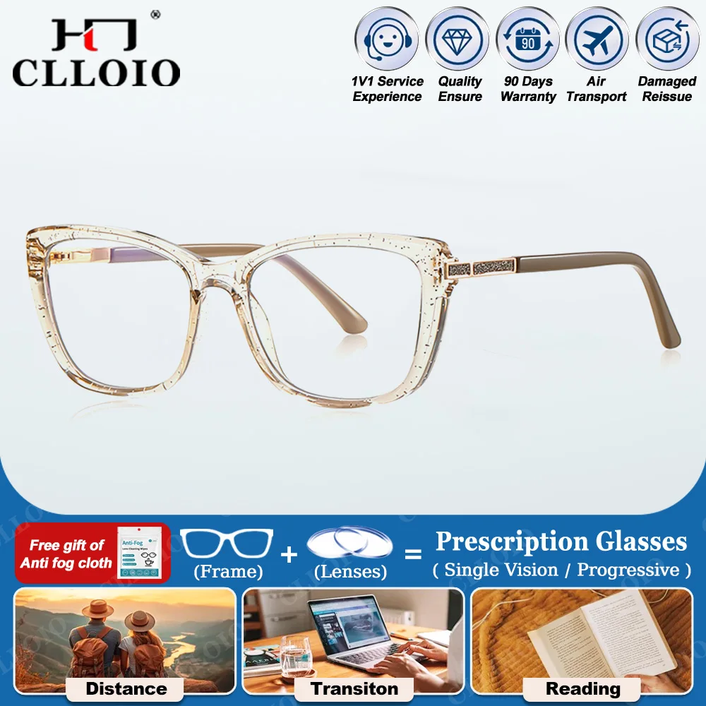 

CLLOIO Simple Design Myopia Cat Eye Prescription Glasses for Women High Quality Optical Progressive Reading Computer Eyeglasses