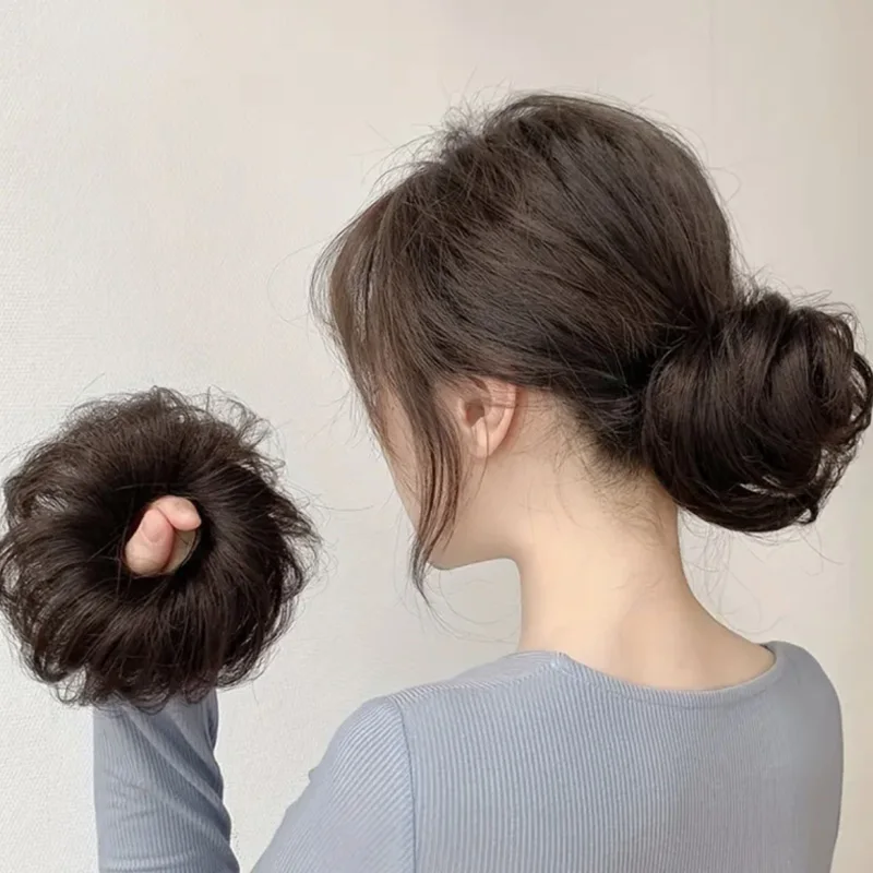 ذيل حصان كعكة شعر داكنة نمط ، كعك شعر ، قطعة شعر ذيل حصان ، وصلات شعر بشرية حقيقية ، أنيقة ، 6"