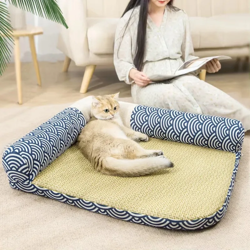 Hot Sale Cat Bed Pet Pillow Pillow Summer Cushion Bed Indoor Washable Cotton Fabric Cat Cushion Cover