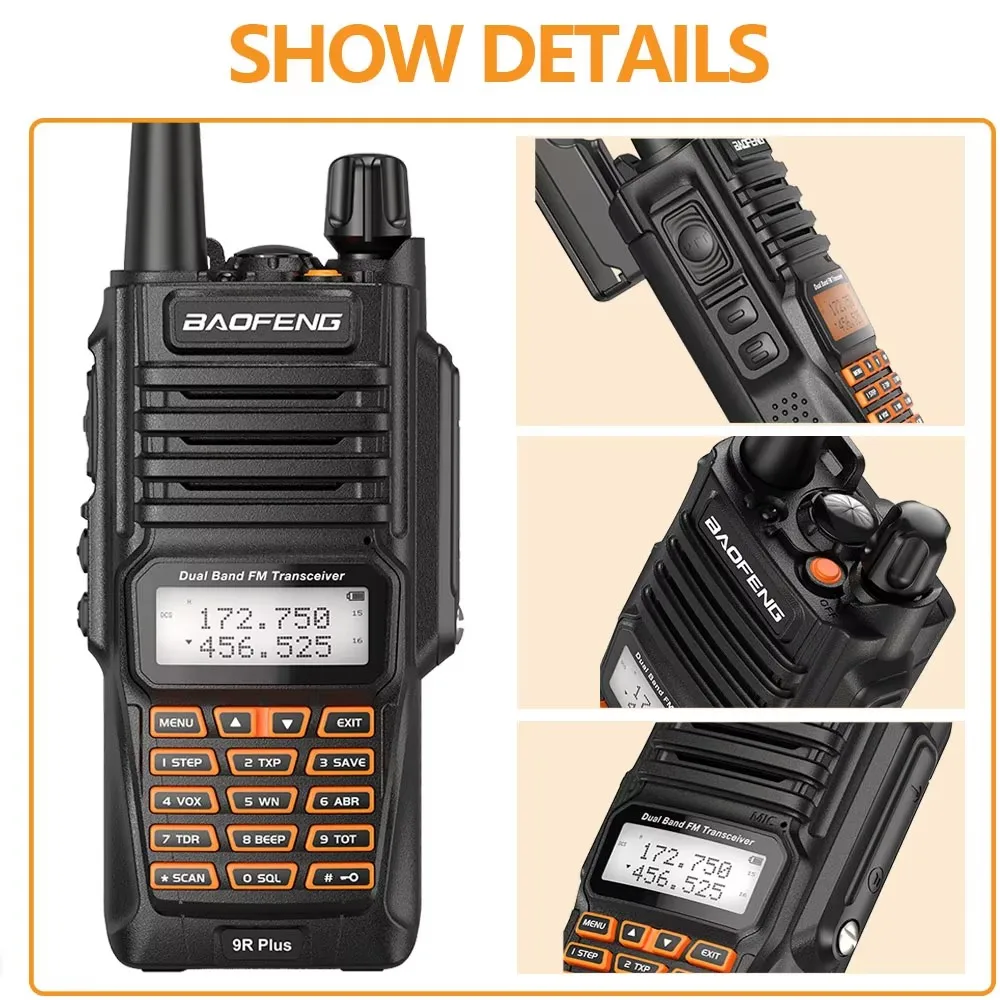 Baofeng UV-9R Plus Walkie Talkie IP68 Waterproof Dual Band 10KM Long Range Portable VHF/UHF Transceiver CB Hunting Ham Radio image 2