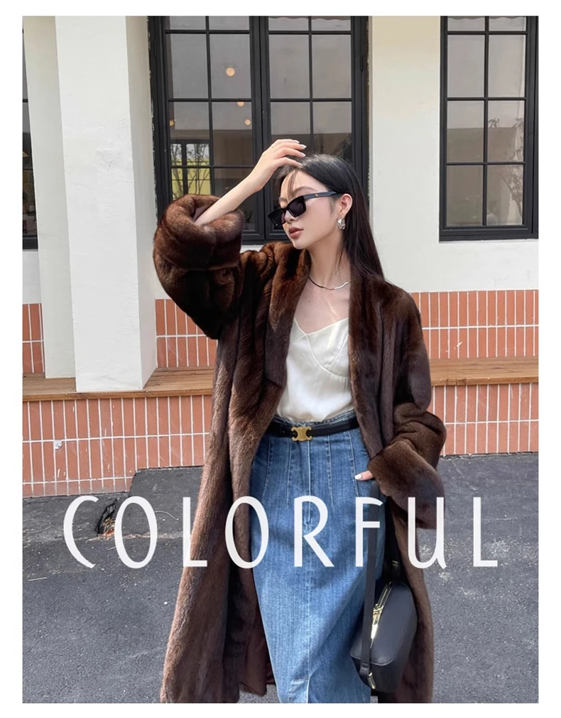 Lautaro Winter Long Vintage Elegant Luxury Chic Thick Warm Soft Brown Fluffy Faux Mink Fur Coat Women V Neck Furry Overcoat 2023