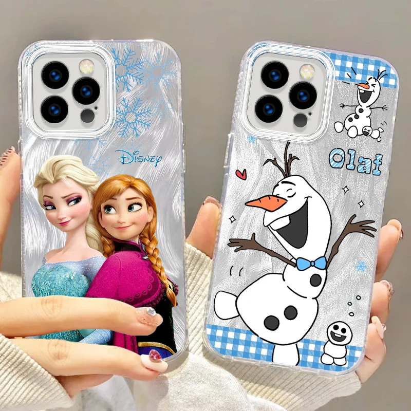 

Frozen Disney Fashion Cartoon For iPhone 15 14 13 12 11 XS X XR 8 7 Pro Max Plus Feather Yarn Silicone Phone Case