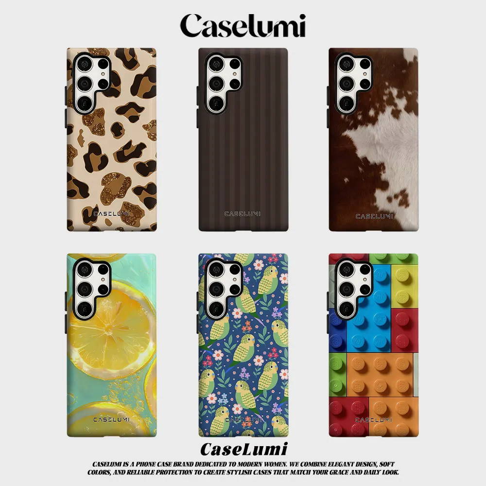 Brown gold leopard print For Samsung Galaxy Phone Case S23 S20 S25 FE S24 Plus S26 Ultra 2-IN-1 Shockproof Bumper Hard PC