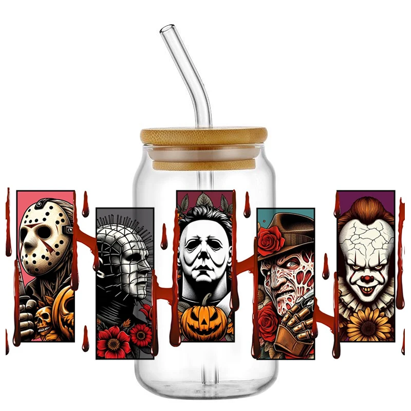 Funko Halloween horror pattern For The 16oz Libbey Glasses Wraps Cup Can DIY Waterproof Easy To Use Custom Decals