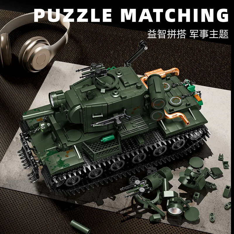 

12GO 98003 WWII Military Mouse KV2 Heavy Tank Model Puzzle Building Blocks Toy Gift for Boys