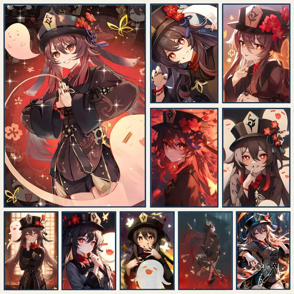 Cute Dark Stylish Game Character G-Genshin Impact Hu Tao Poster Frameless PP Self Adhesive Aesthetic Room Gift Decor