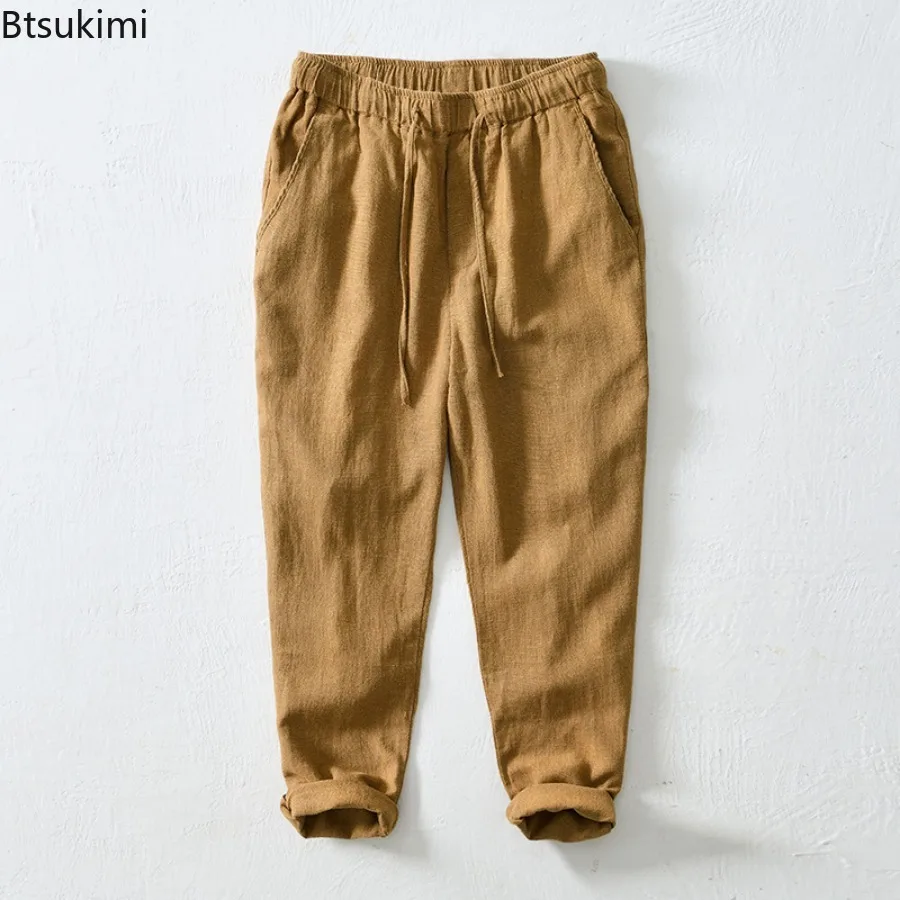 2024 New Men's Cotton and Linen Casual Trouser Fashion Vintage Solid Loose Breathable Pants Simple All-match Cargo Pants for Men