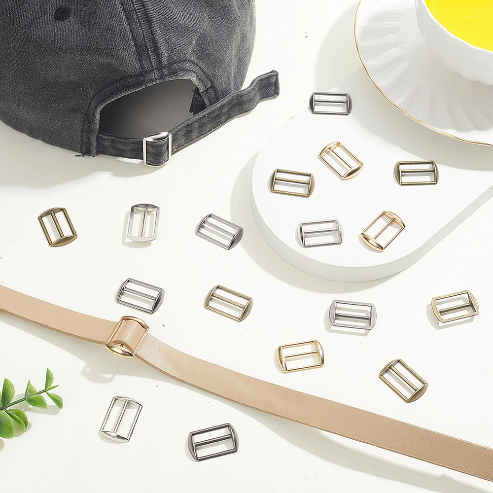 32pcs 4 Color Alloy Tri-Glide Slide Buckles 4 Colors Metal Adjustable Buckle Fasteners for Hat Purse Bag Backpack Making view 4