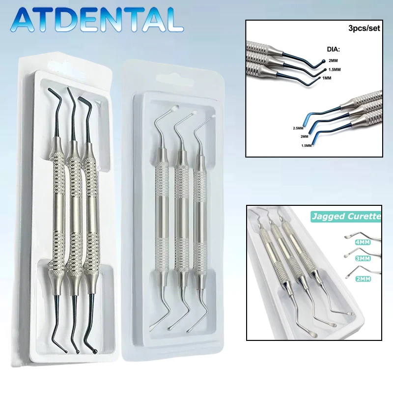 

3Pcs Dental Curette Scaler Kit Jagged Design & Resin Spatulas for Composite Filling Dental Tools