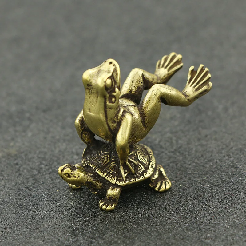 Antique play Brass Tortoise Frog Miniature Statue Decoration Desk Decoration Home Decoration Bronze Sculpture