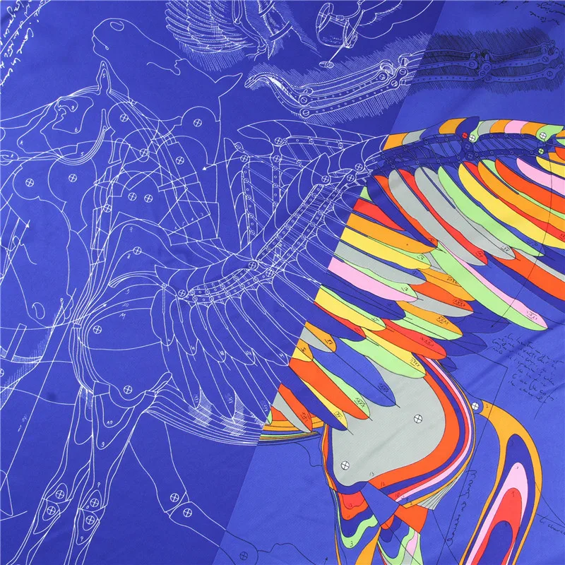 New Handmade Curled Silk Scarf Women Shawl 90cm Pegasus twill square scarf Retro printing scarves shawl Headband