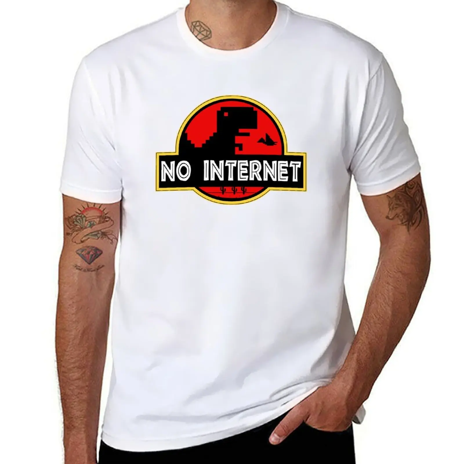 

No Internet Pixel Dinosaur Game T-Shirt t shirts for man pack white t shirts for man graphic vintage T-Shirt
