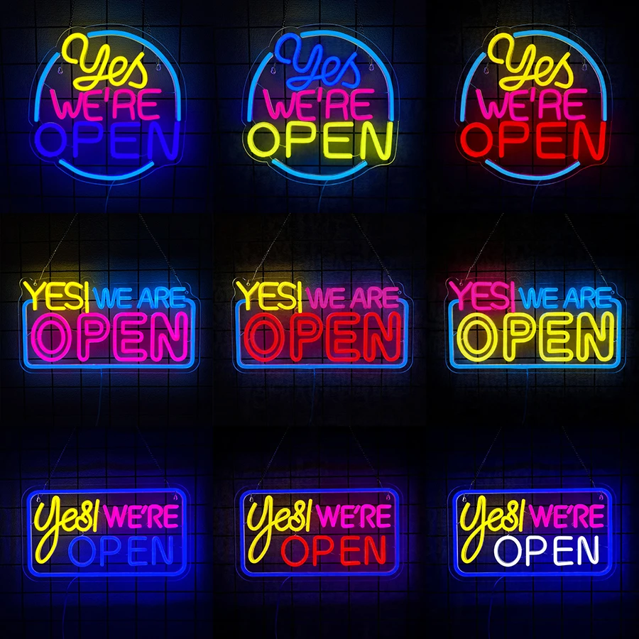 

Yes! We're Open Neon Signs Open LED Business Sign for Wall Decor USB Powered Neon Light for Window Shop Coffee Bar Restaurant