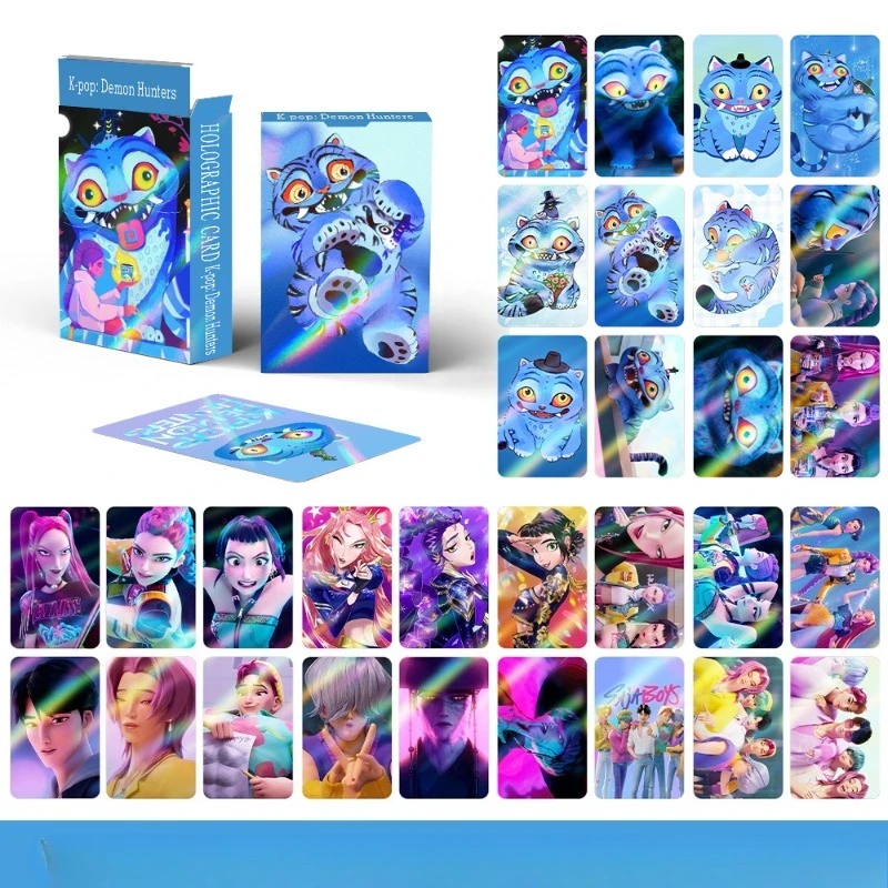 30 pezzi di carte laser LOMO K-POP Demon Hunterss Girl Group Cute Tiger Anime Set da collezione per i fan Carte olografiche Regali