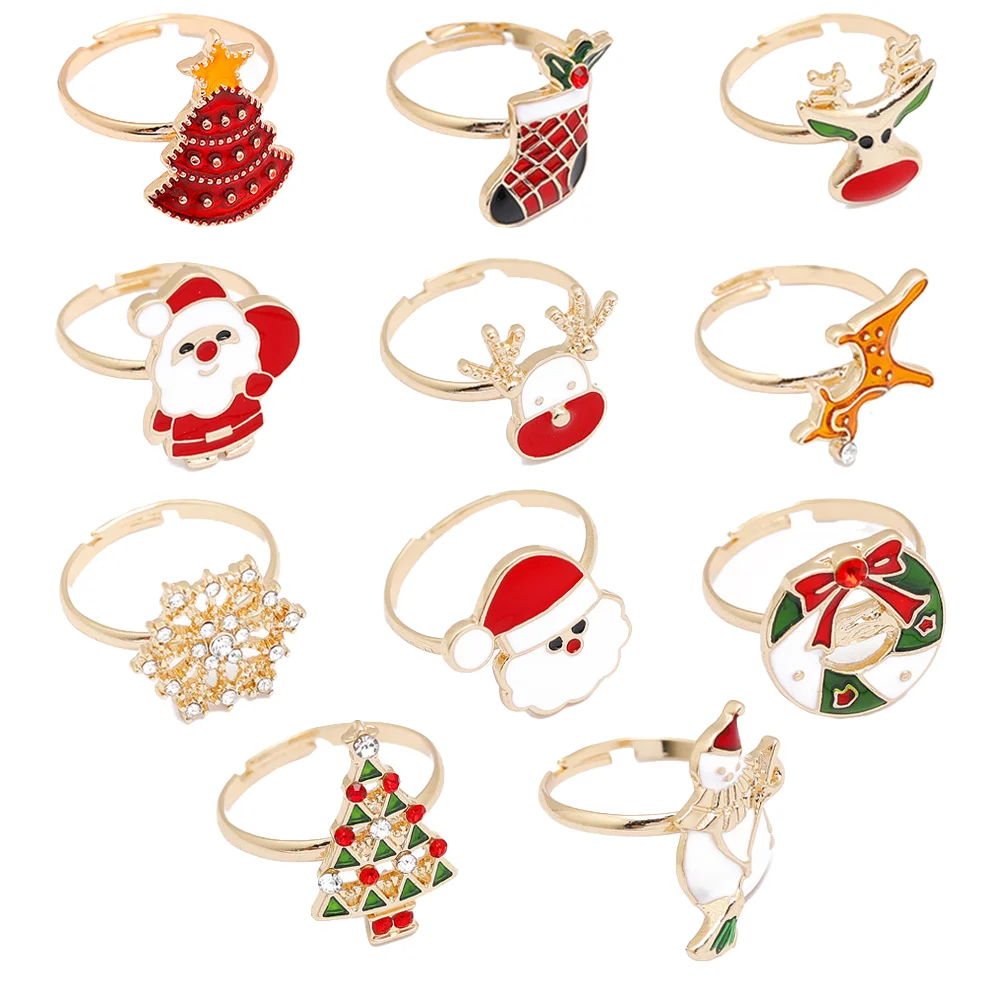 11 Pcs Ring Christmas Ornaments Child Rings Holiday Zinc Alloy Decorative Finger Toys