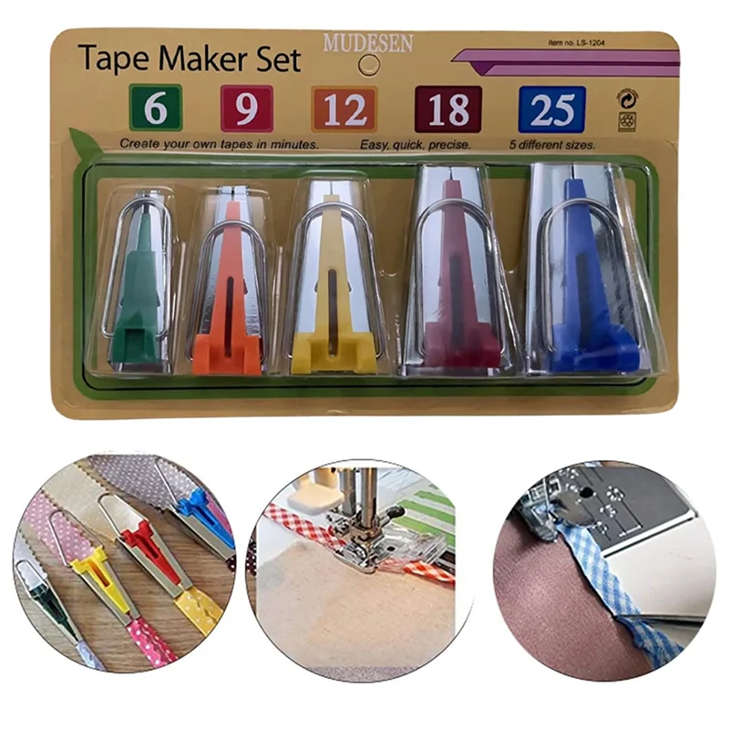 ABLN-Bias Tape Makers Kit van 5 maten 1/4In 3/8In 1/2In 3/4In 1In DIY Quilten Gereedschap Kit Voor Stof Naaien En Quilten