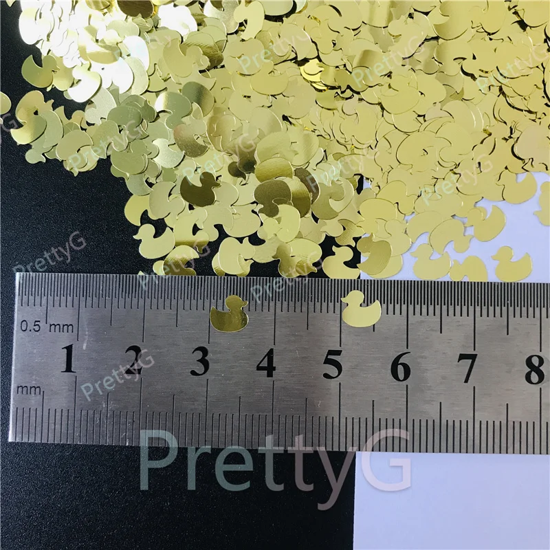 PrettyG 1 Box Fluorescent Yellow Duck Shaped Pearl Iridescent Glitter Sequins For Craft Nail Makeup Decoration Accessories C50R