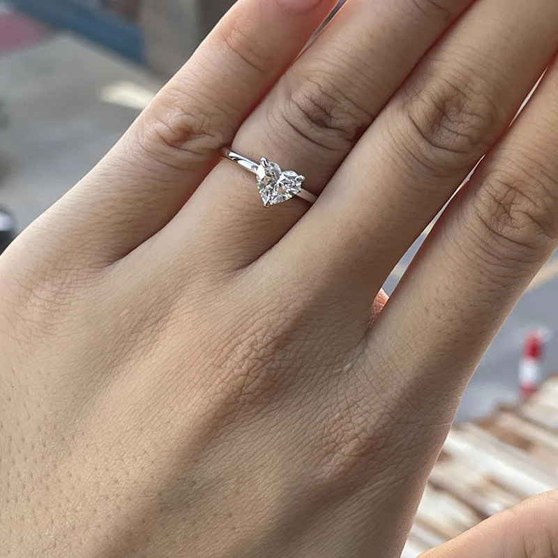 Premium IGI 1CT Heart Brilliant Cut Lab Grown Diamond Solitaire Ring EF VS‑VVS CVD Platinum 950 Ladies Romantic Proposal Rings