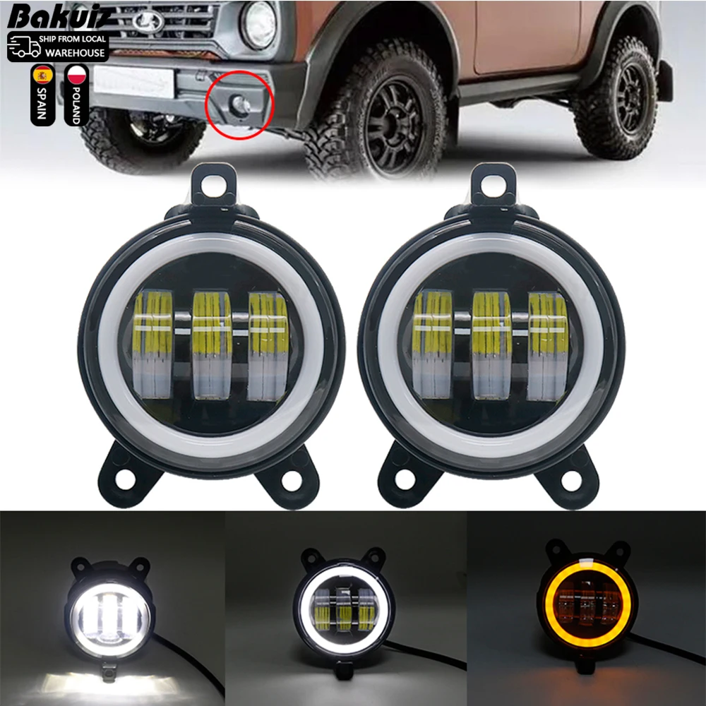 

Pair 3.5inch Round Led Fog Lights driving light with White amber Halo lada Priora for Gazelle Russia cars fog lamp