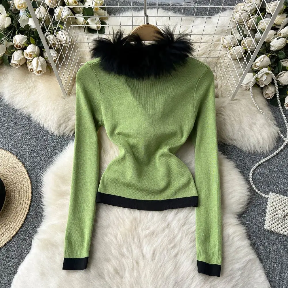 Vintage Long Sleeve V-neck Faux Collar Casual Criss-Cross Spliced Top Chic Women Streetwear Korean High Street Autumn Blouse