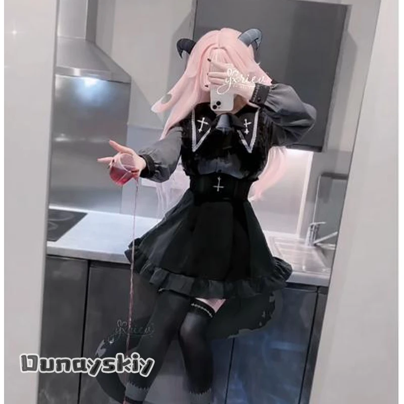 

CR6.16*Pukey Goddess Shot Trick Devil Fan Xun Er Same Set Cosplay Costume School Uniform Blouse Dress Darkness Outfit Women