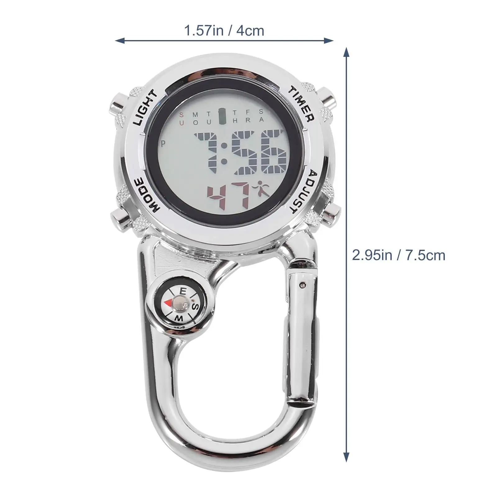 متعددة الوظائف في الهواء الطلق معلقة كليب ساعة حلقة تسلق حقيبة الظهر بروش مقاوم للماء مقاومة للخدش البوصلة تاريخ الوقت #2