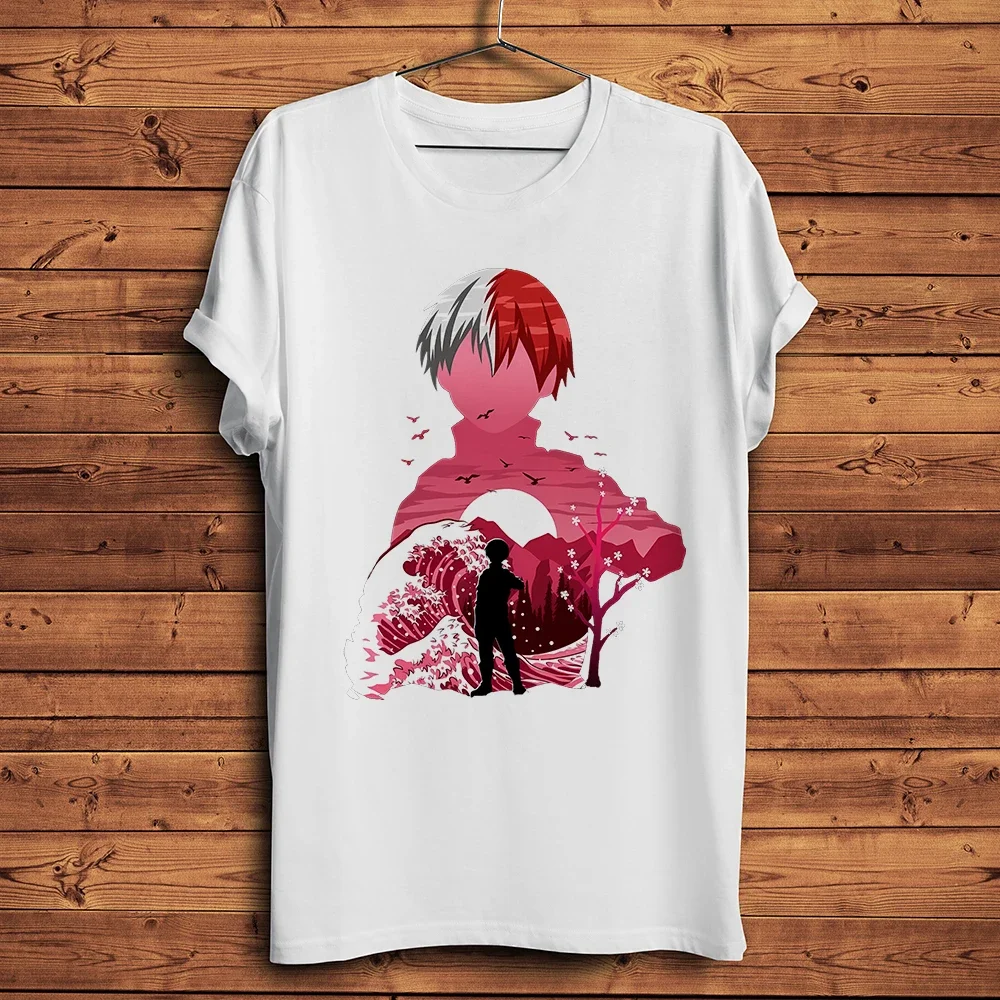 Men Short Sleeve Tee,Unisex Streetwear T-Shirt,no-sticker print MHA,Hero Academia, cold hot shoto todoroki,funny anime TShirt