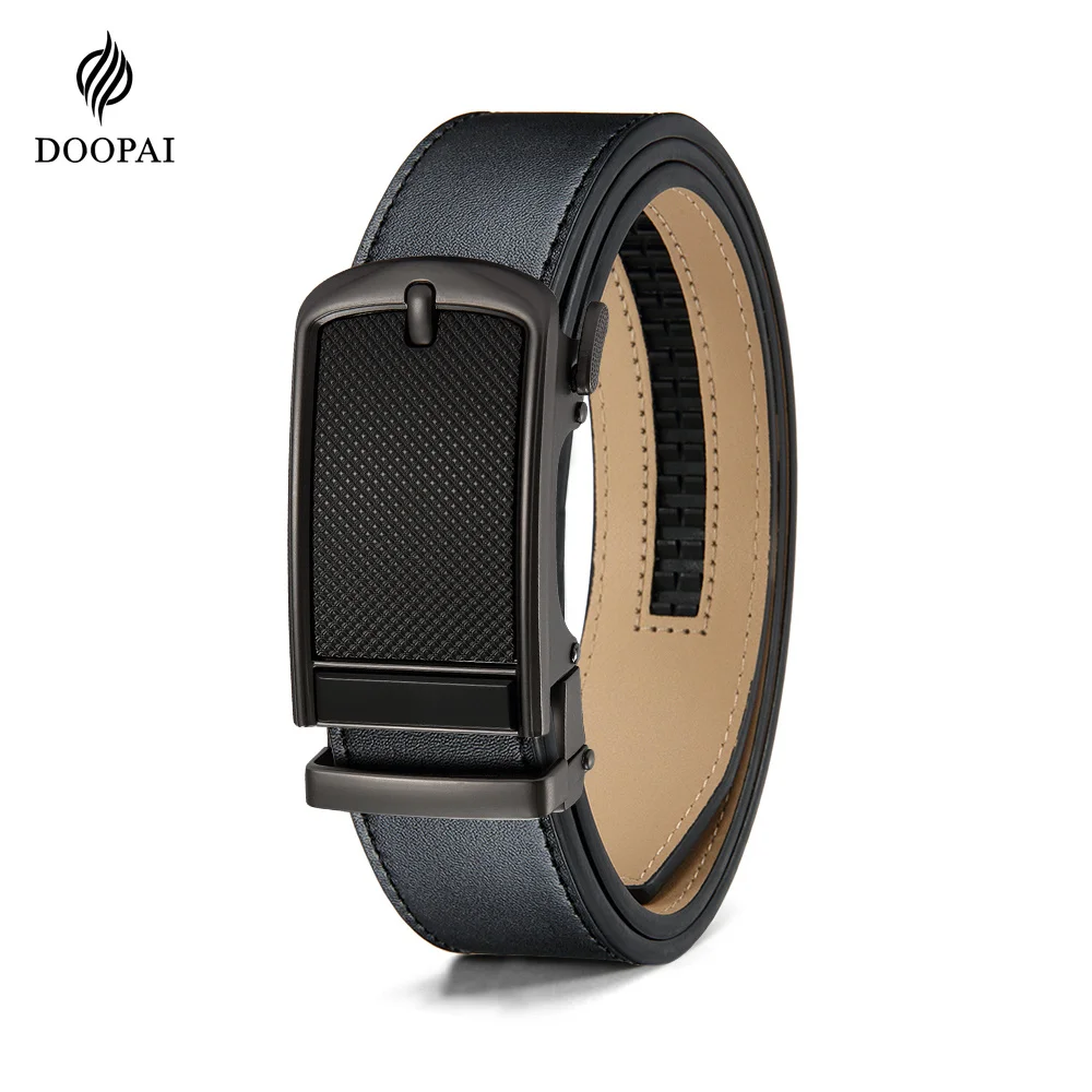 DOOPAI Mens Leather Belt Automatic Genuine Leather Belts Leisure Fashion Ratchet Belts for Men Pants Waistband Ремень
