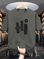 Hi pattern men's T-shirt casual and comfortable summer short sleeve round neck top T-shirt, fashionable machine washable