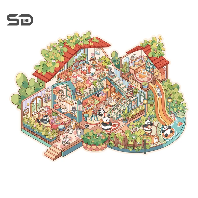 Large Size Cartoon Creative Three-Dimensional Landscaping DIY Handbook Stickers Cute Cabin Scene Stacking Decor Pasting Sticker