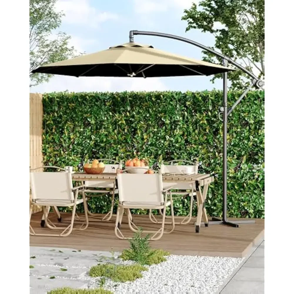 

10FT Patio Umbrella, Cantilever Umbrellas w/Cross Base for 2-6 People, Offset Patio Umbrella Design & Tilt and Crank Lift