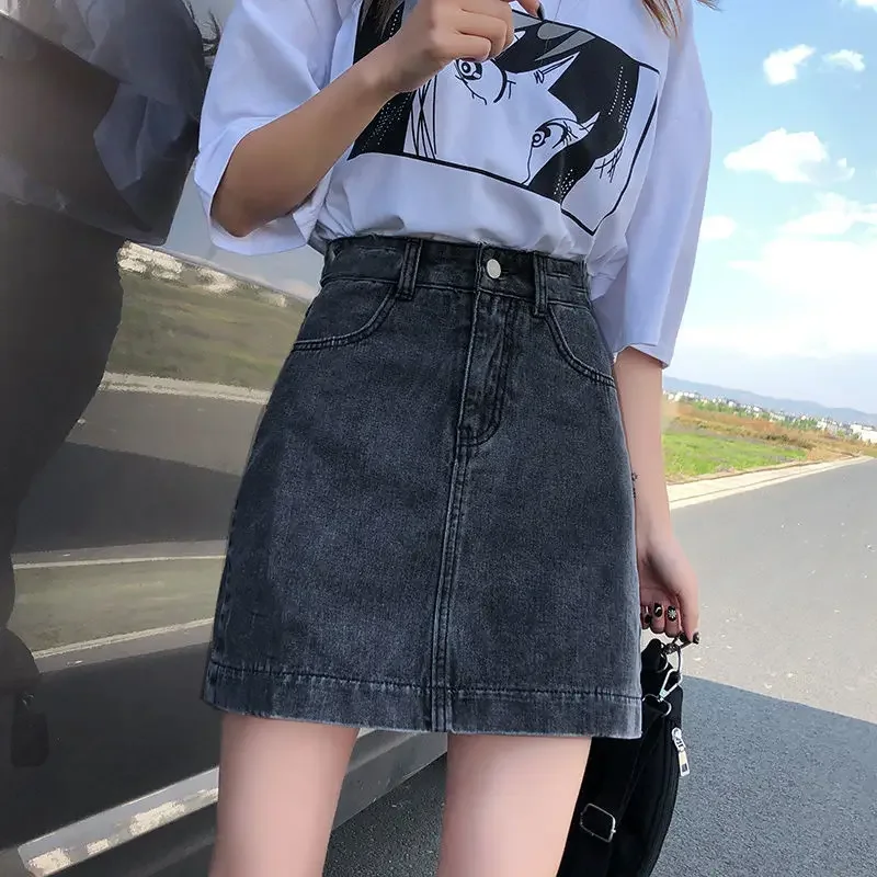 Summer Korean Style Thin Denim Skirt Female High Waist Thinner Super Hot A-line Package Hip Skirt Women Skirt