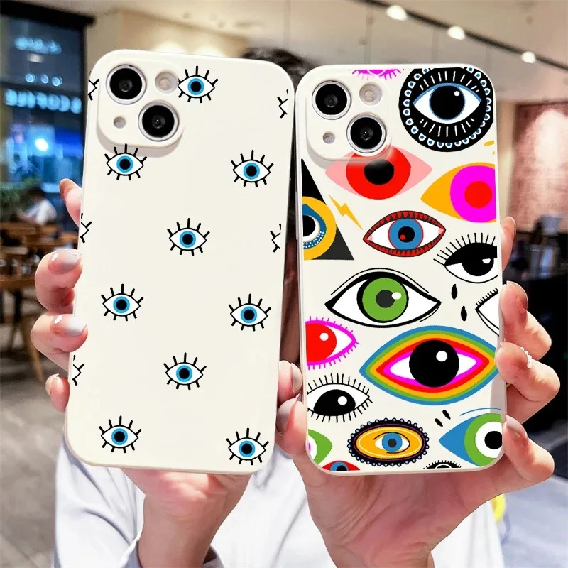 

Lucky Eye Blue Evil Eye Print Phone Case for iPhone 16 15 14 13 12 11 Pro Max Mini X XS SE 7 8 Plus 16E Shockproof Cover Fundas