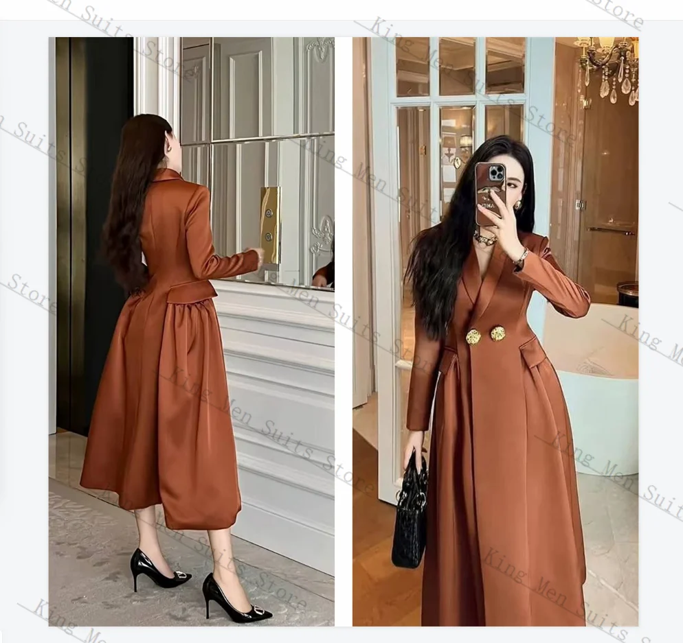 

Autumn Women Suits 1 Piece Long Blazer Overcoat Prom Dress Customized Office Lady Jacket Wedding Tuxedo Prom Coat