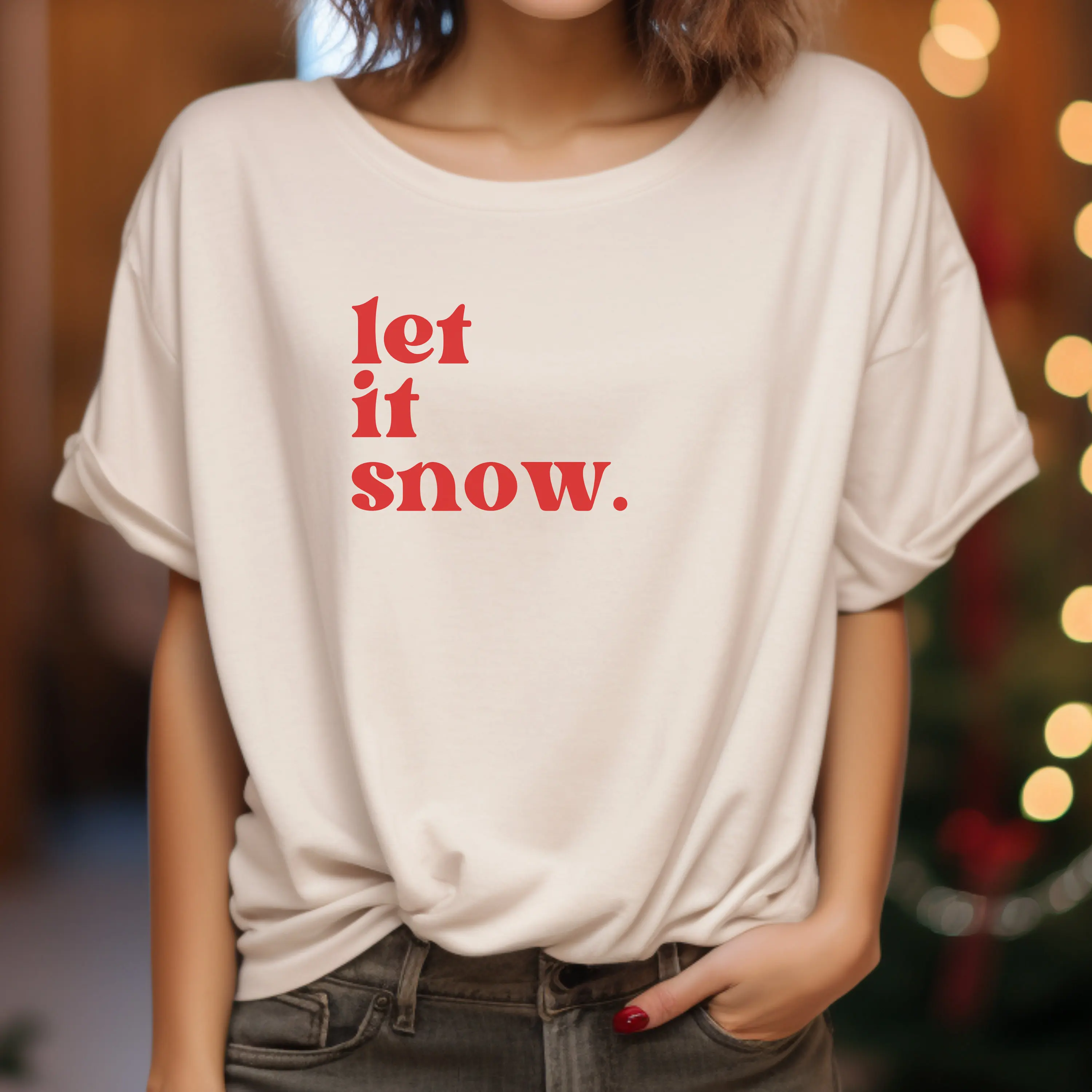 Let It Snow Colorful Retro Women's T Shirt Embrace Winter Magic Pink Christmas Holiday for Her