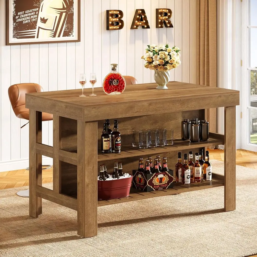 

Барный стол-тумба высотой 55,1 дюйма для кухни и обеденной зоны, коричневый