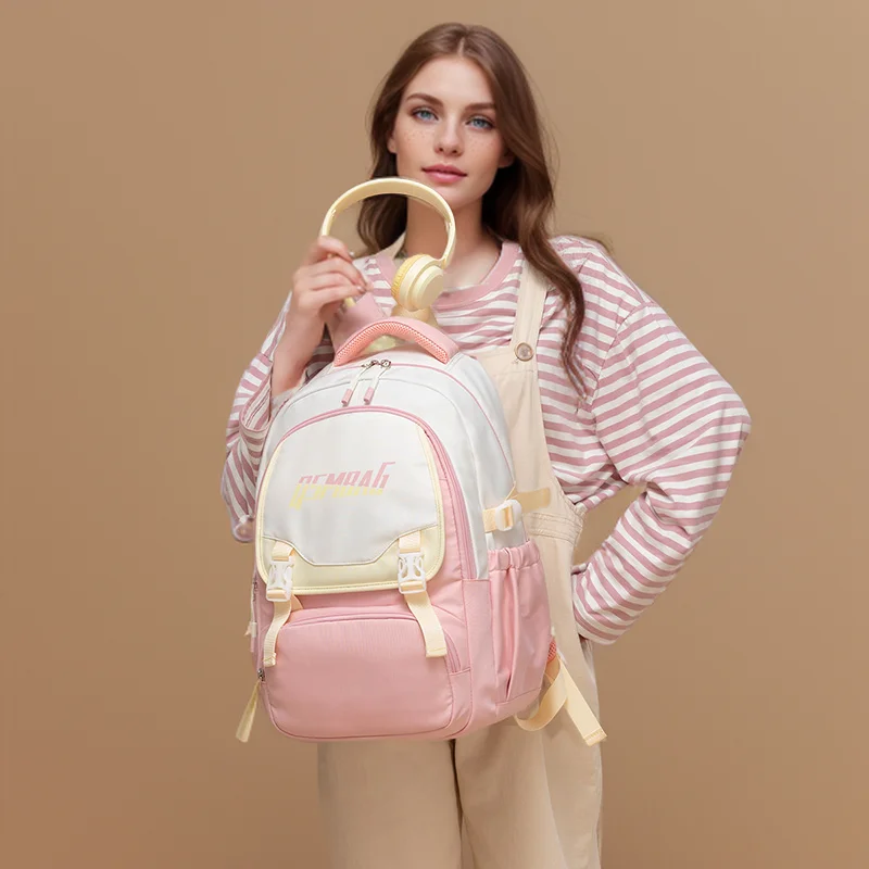 中学生用の大容量ランドセル女性用のかわいいピンクのバックパック3〜6年生の高さ新品2024