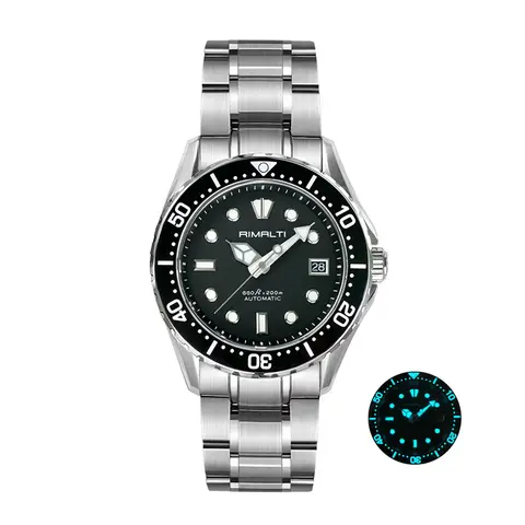 RIMALTI 무광 블랙 G S 스타일 고급 린넨 자동 기계식 럭셔리 클래식 비즈니스 사파이어, 40mm, 20Bar NH35 세일 신제품