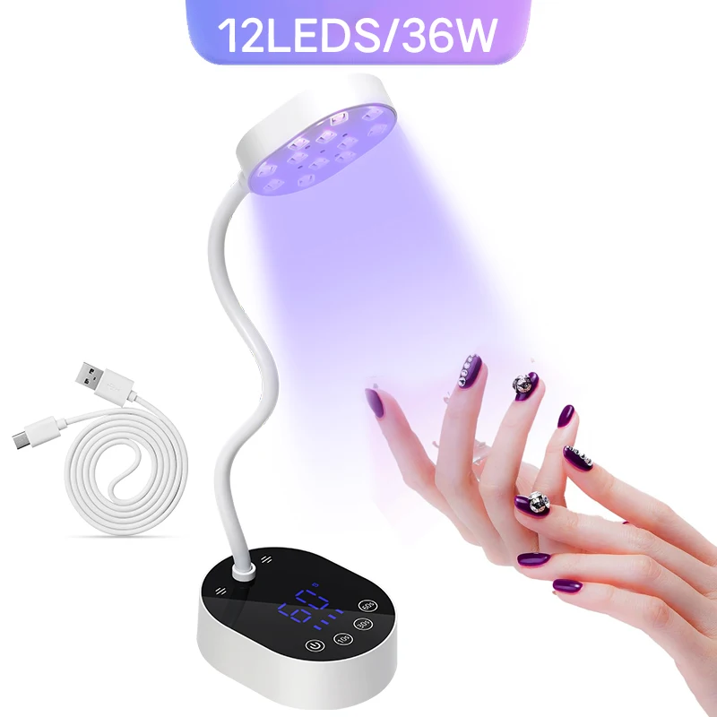 UV LED Nail Lamp Rechargeable UV Light for Gel Nails Cordless Portable Nail Dryer 360°Rotatable Polish Curing Lamp With Battery