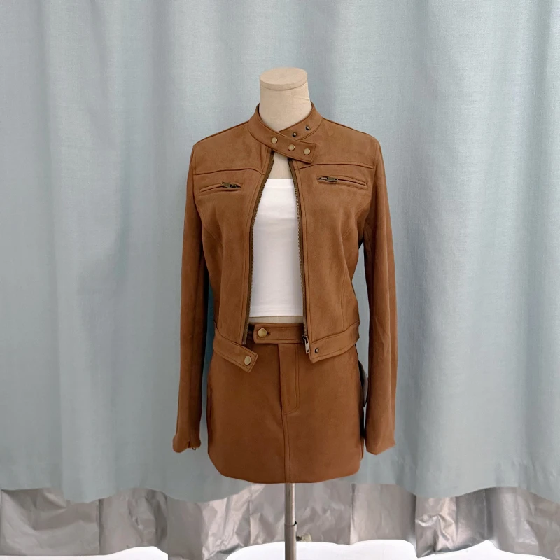 

Осеннее эстетичное элегантное комплект из 2 предметов 2000-х годов, женское пальто в стиле ретро с длинными рукавами + шикарная мини-юбка, костюмы, женская корейская мода