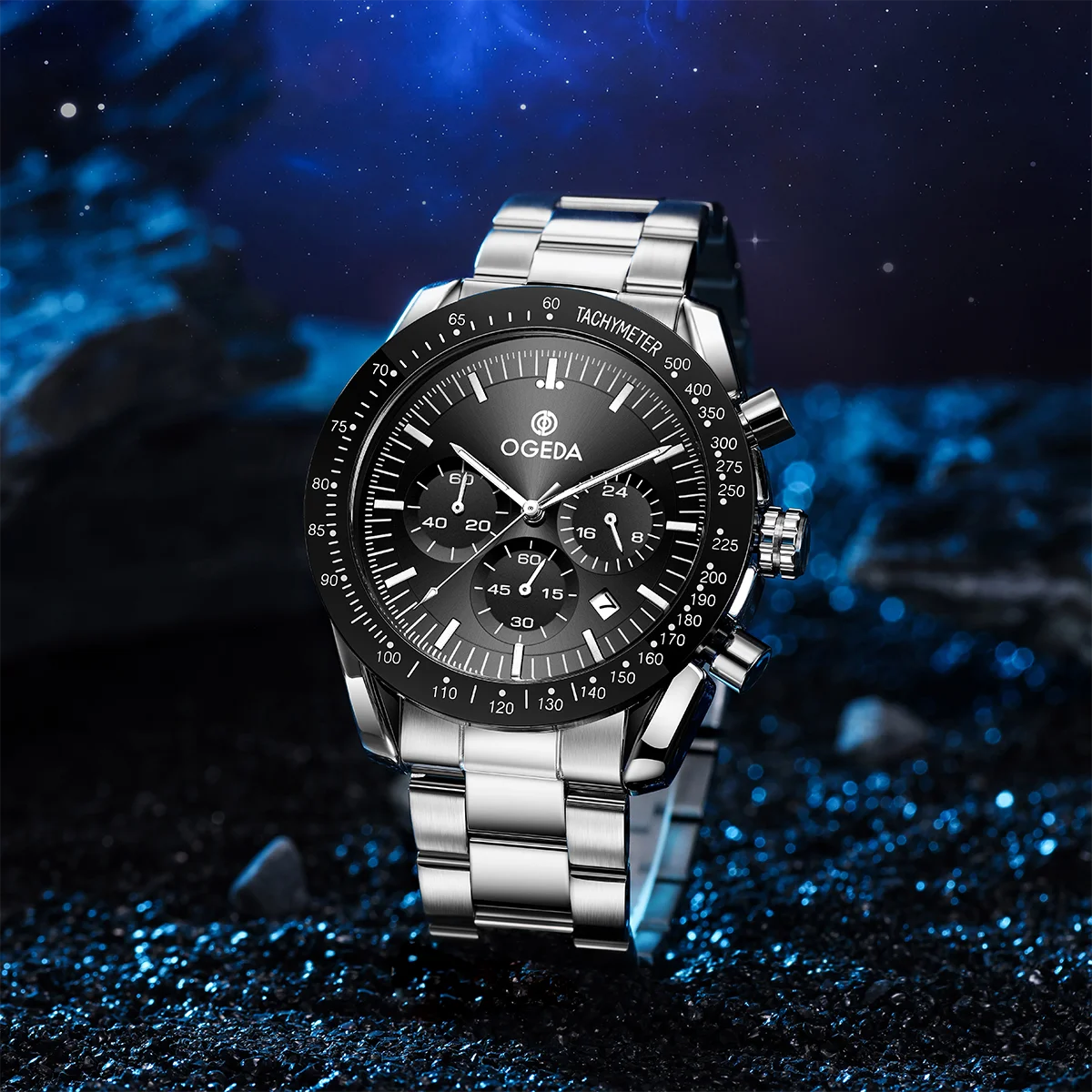 Ogeda 2024 new business men's quartz watch mineral glass alloy waterproof sports 3Bar multifunctional chronograph reloj hombre