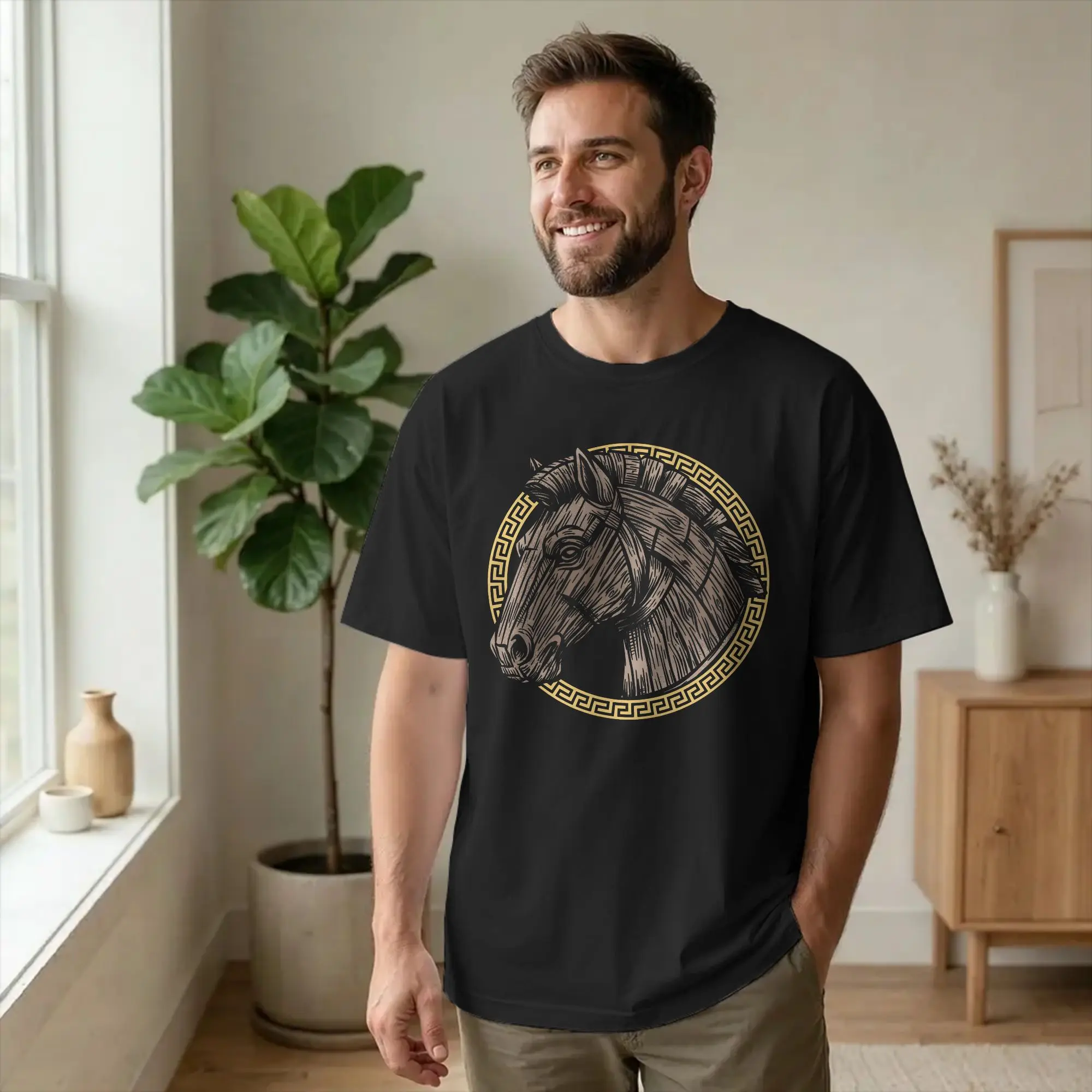 Trojan Horse Odysseies Odysseus Greek Mythology T Shirt Men 100% Cotton Awesome T-Shirt Crew Neck Tees Short Sleeve Tops Graphic